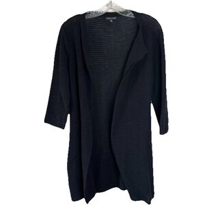 NWOT Eileen Fisher Italian Yarn Open Cardigan Sz S Linen Cotton Blk Long 3/4 Slv